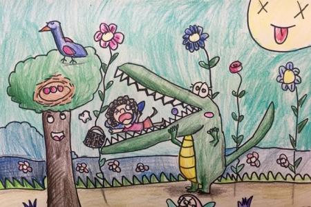 我和鳄鱼朋友庆六一儿童节主题画作品欣赏