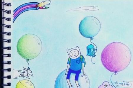 六一儿童节气球绘画作品之和气球一起飞