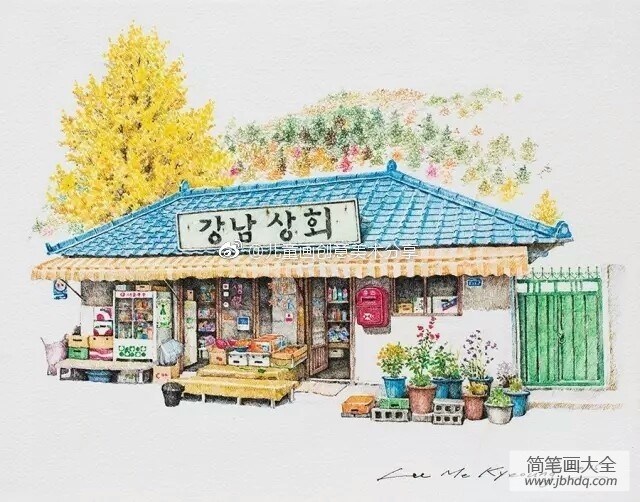 儿童铅笔画 韩式便利店