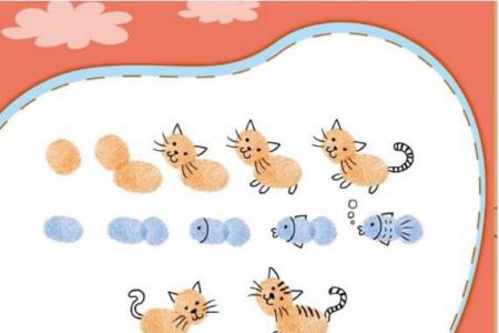 小猫和小鱼指印画教程