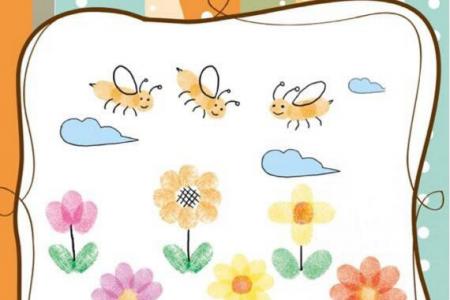 小蜜蜂和花指印画作品