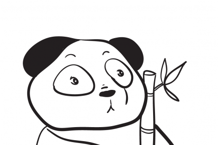 可爱的熊猫抱着竹枝