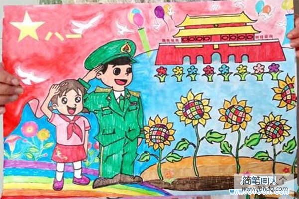 一等奖八一建军节儿童画作品欣赏：军人的礼赞
