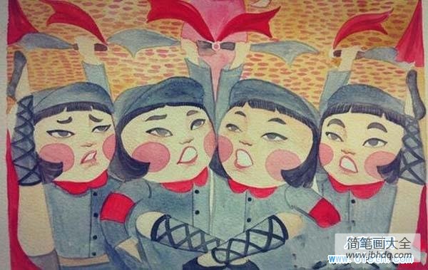 八一建军节儿童美术绘画作品大全：红色娘子军