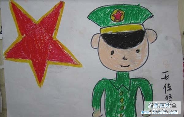 幼儿园大班八一建军节儿童画图片：解放军叔叔