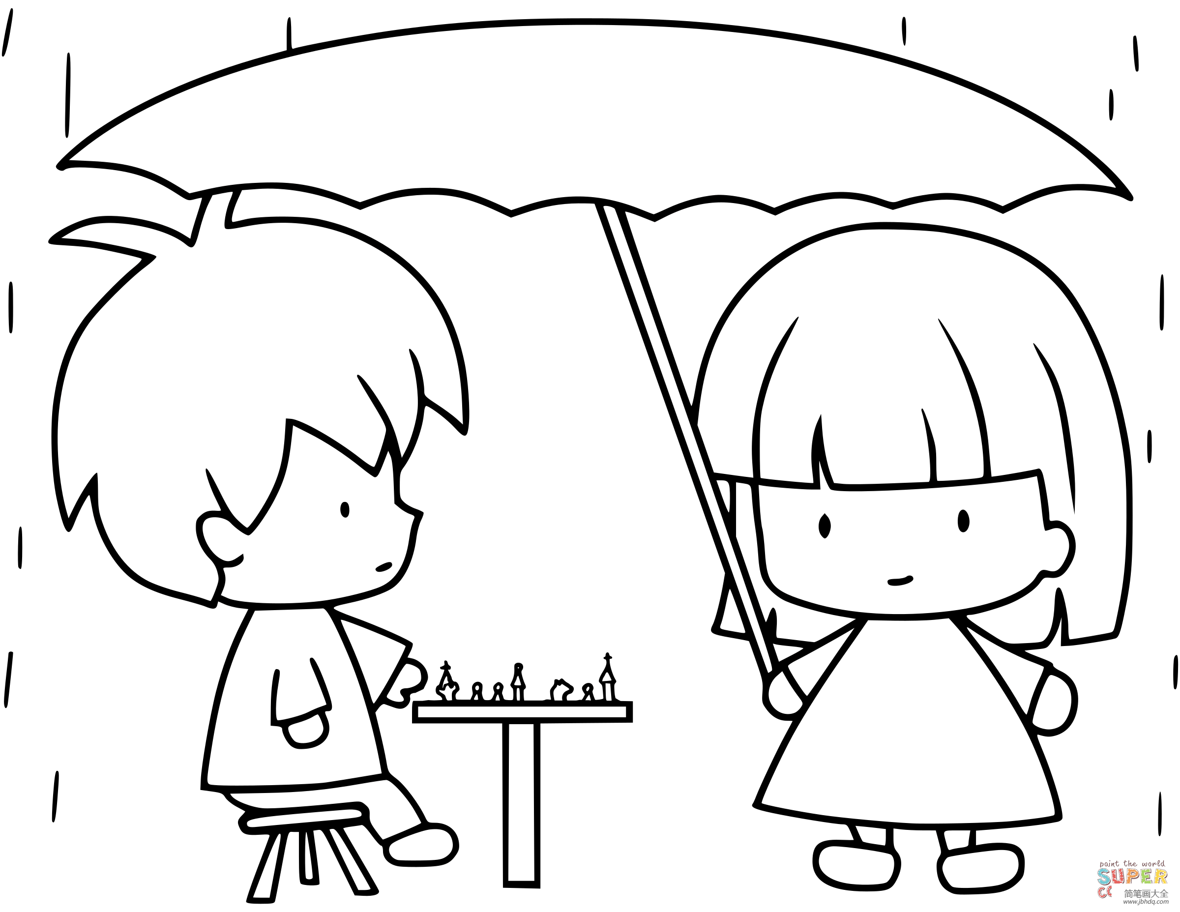 小朋友在雨中下棋