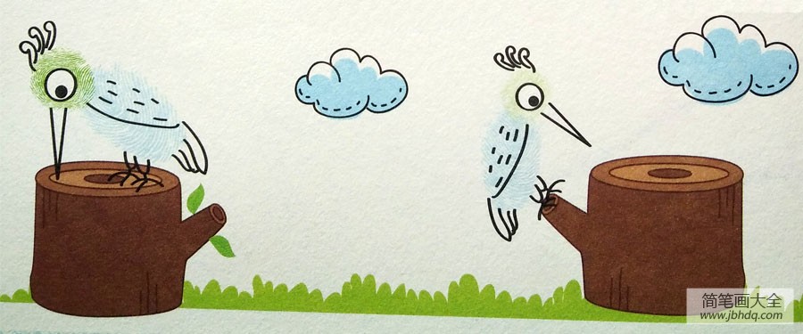 啄木鸟指印画教程