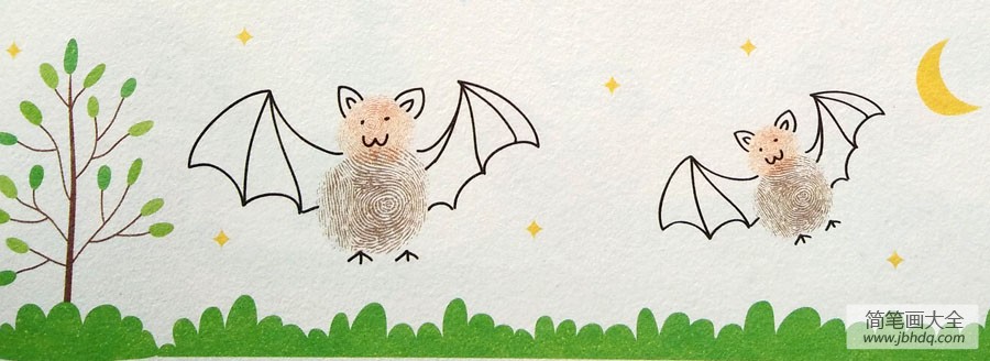 蝙蝠指印画教程