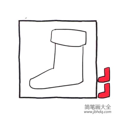 2.在长方形下面画出袜子的形状。