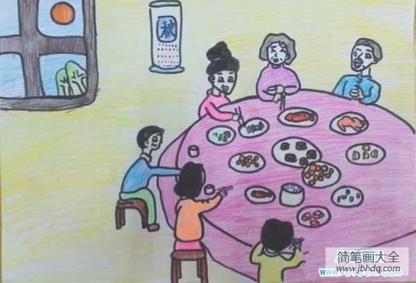 有关中秋节一家团圆的儿童画画图片