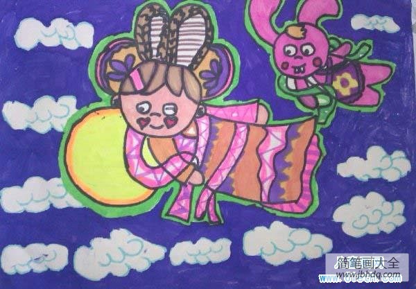 获奖的中秋节儿童画作品大全：天上嫦娥