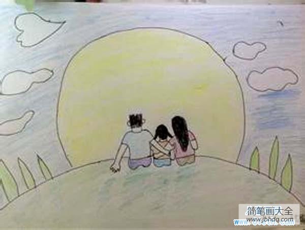中秋节儿童画画图片：赏月