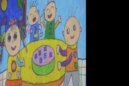 幼儿园中秋节主题儿童画图画作品：博饼