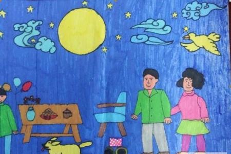 小学生中秋节儿童画作品
