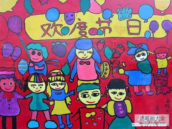 小学生欢度国庆节日儿童画