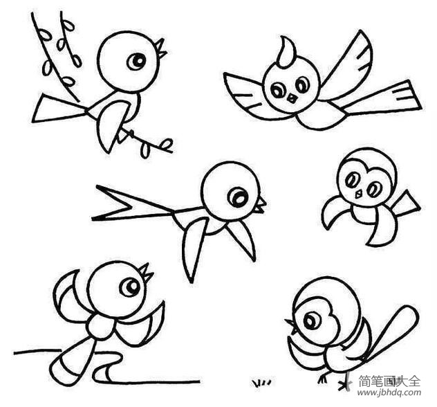 一笔简笔画可爱的小鸟画法卡通图片