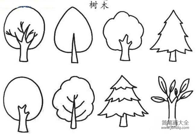儿童各种大树的简笔画