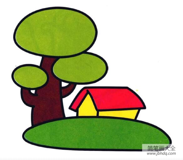 简笔画树下小木屋的画法图片大全彩色素描-www.jbhdq.com