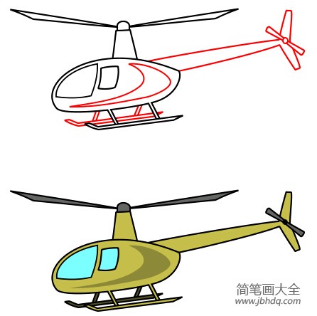 卡通涂色直升机简笔画图片