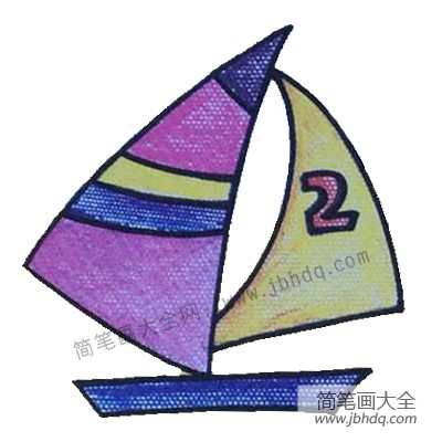5.涂上颜色完成（帆船的色彩可以大胆设计，尽量多用鲜艳的颜色来涂。）