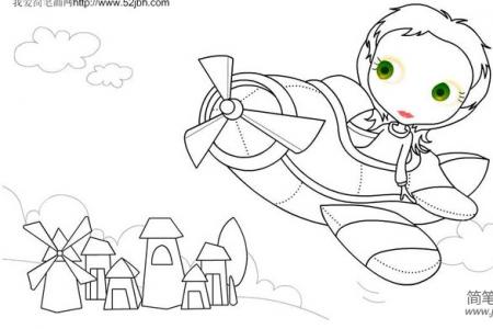 可爱小男孩开直升飞机简笔画