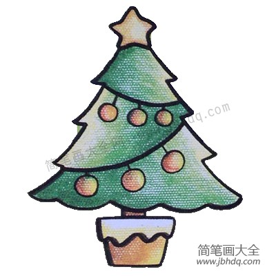 5.涂上颜色完成（圣诞树最好涂成绿色调的，彩灯、挂件的色彩可以大胆设计。）