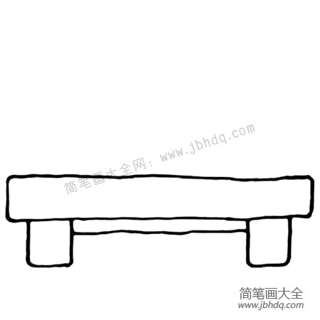 1.画一个窄窄的长方形，它是沙发的正面，接着画沙发的两条腿。