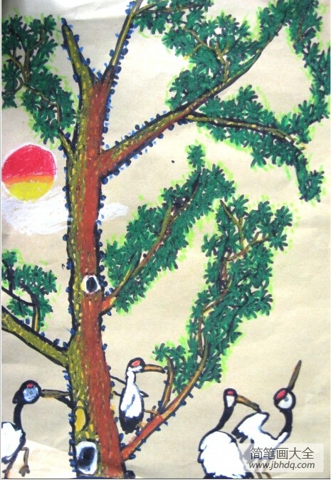 松鹤延年,有关于重阳节的儿童绘画作品分享