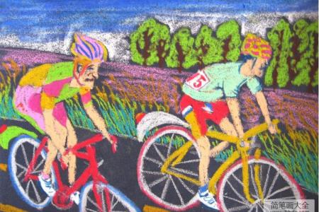 关于九九重阳节的儿童画-老年自行车大赛