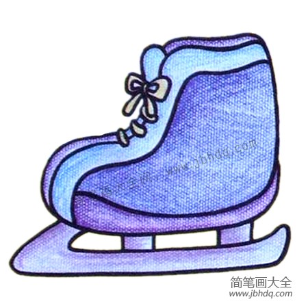 5.涂上颜色完成（滑冰鞋的颜色可以大胆设计，冰刀的颜色最好用浅蓝、浅灰或浅紫色来涂。）