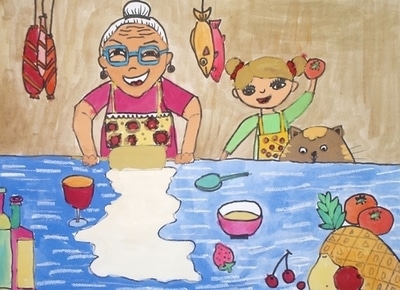 欢庆重阳节儿童画之奶奶为我下厨房