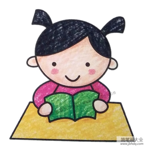 读书的小女孩简笔画图片