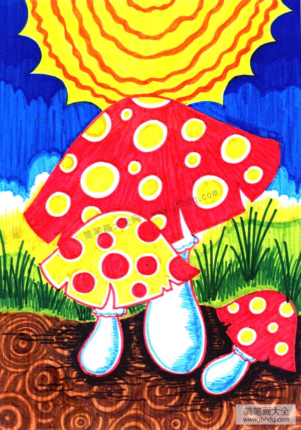 画植物儿童水彩画 蘑菇姐妹