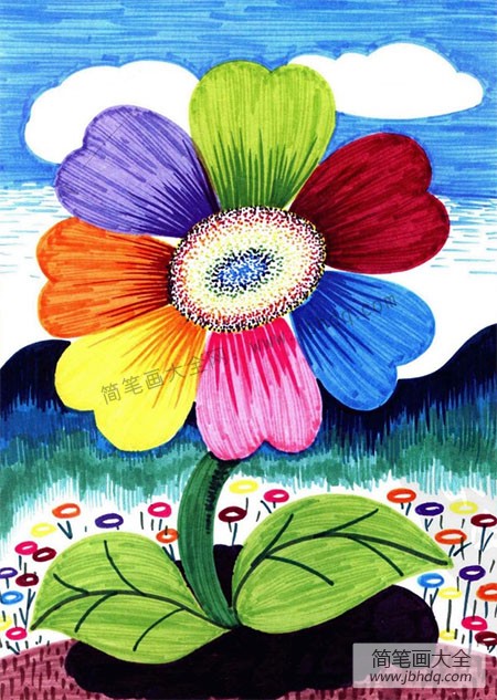 5.七色花的故事你听过吗，我们一起来画一画七色花吧......