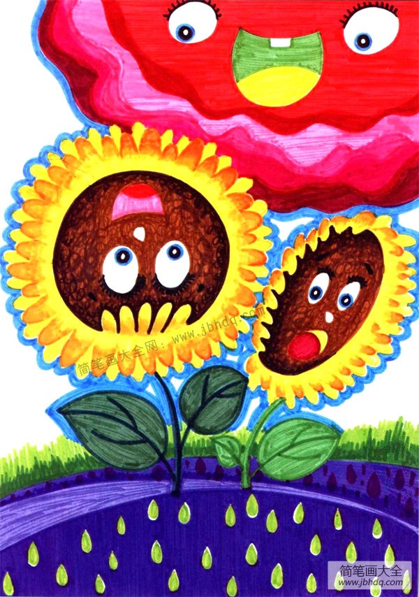 画植物儿童水彩画 向日葵