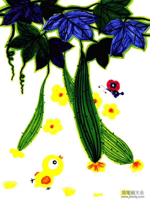 画植物儿童水彩画 黄瓜