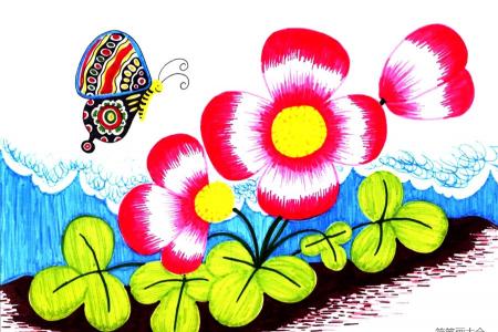 儿童水彩画教程 蝴蝶花和蝴蝶比美