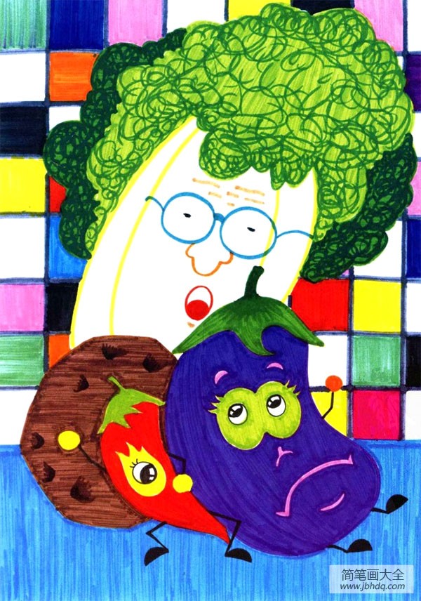 画植物儿童水彩画 蔬菜大战