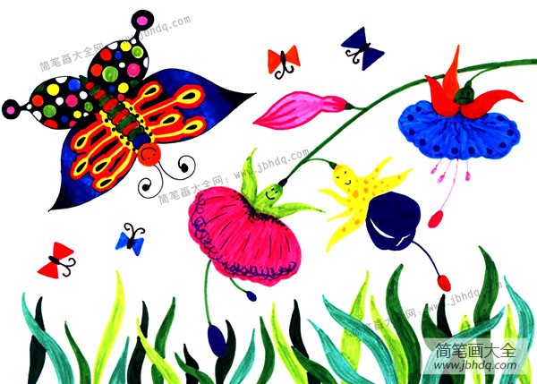 画植物儿童水彩画 花儿们的舞会
