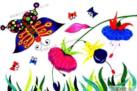 画植物儿童水彩画 花儿们的舞会