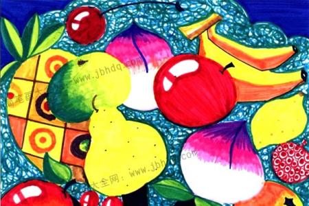 画植物儿童水彩画 水果树