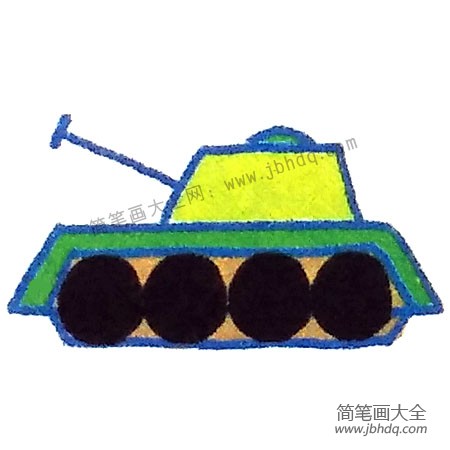 4.最后画车轮，涂上颜色，坦克画好啦！