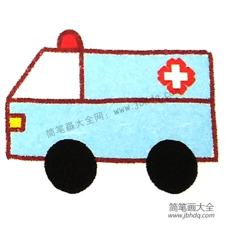 4.最后画警示灯和医疗机构标志。涂上颜色，救护车就画好啦！