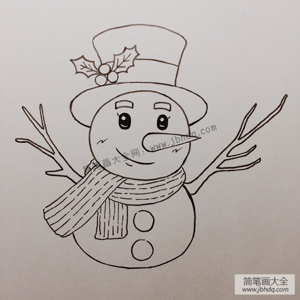 4.给雪人画两只树枝当手和一个圆圆的肚子