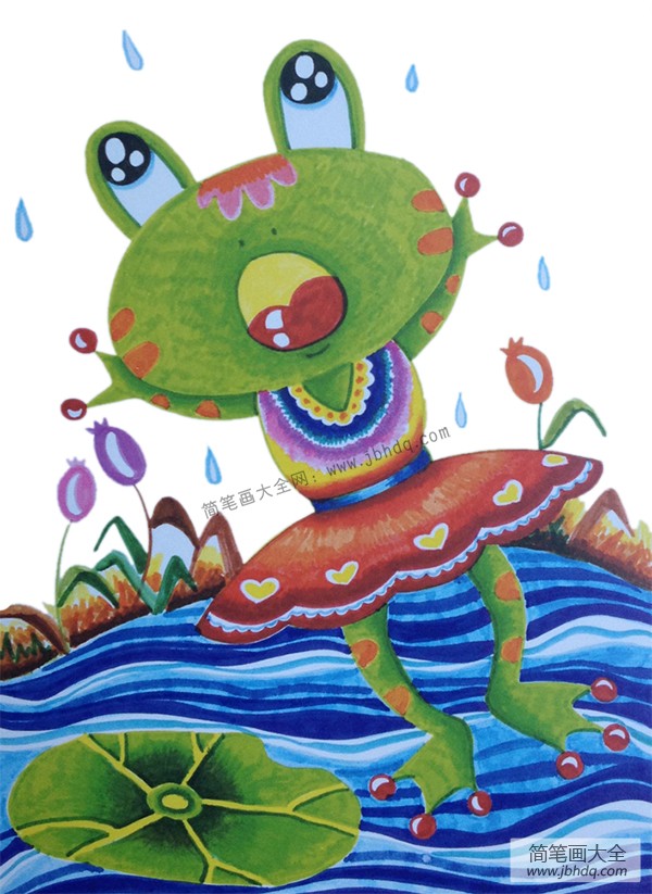 动物儿童水彩画 唱歌的青蛙