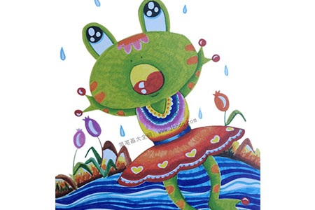 动物儿童水彩画 唱歌的青蛙