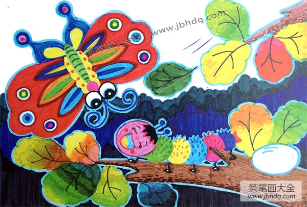 儿童动物水彩画 蝴蝶的成长