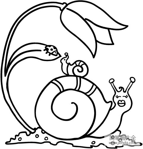 蜗牛妈妈背小蜗牛的简笔画图片