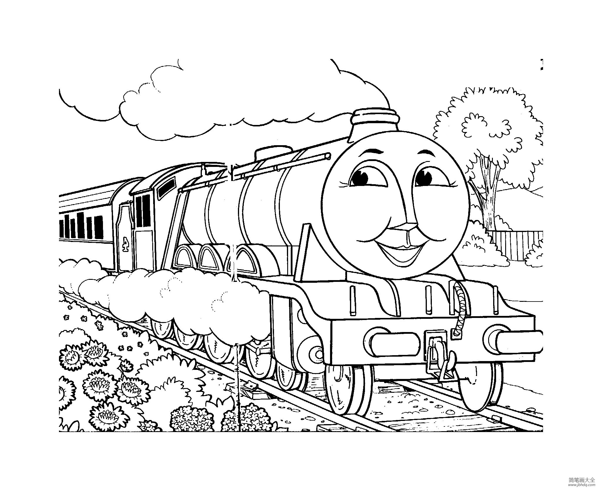 行驶中的托马斯小火车填色图片