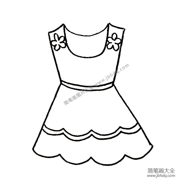 第5步：再用花朵和波浪线来装饰一下裙子。